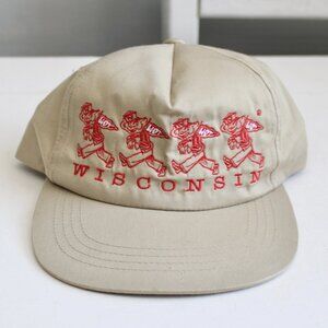 Wisconsin Badger Vintage 90's Tan Red Embroidered Mascot Baseball Dad Hat Adults